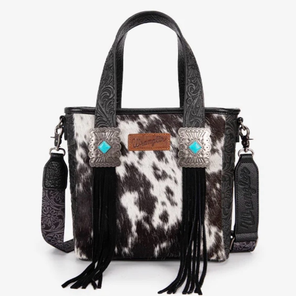 Wrangler Cowhide Pattern Tote with Black Accents - Concealed Carry